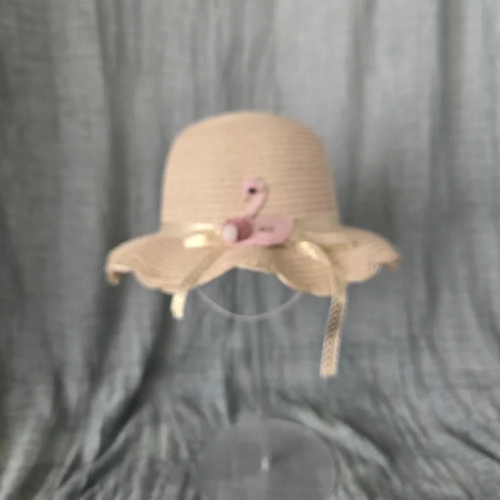 Girl's Spring Easter Straw‎ Scalloped Brim Hat Pink Swan Chin Strap
